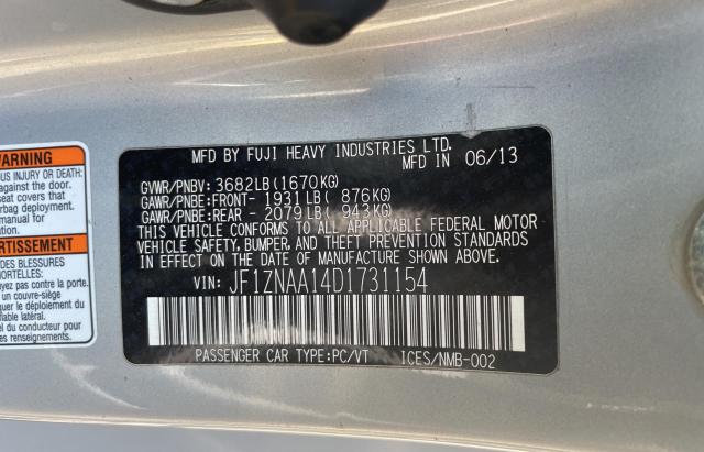 JF1ZNAA14D1731154 - 2013 TOYOTA SCION FR-S 银色 照片 10