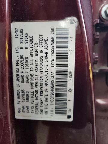 1HGCP26468A051377 - 2008 HONDA ACCORD LXP MAROON photo 12