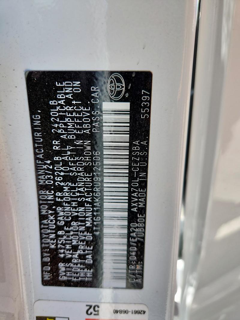 4T1G11AK6RU912506 - 2024 TOYOTA CAMRY SE NIGHT SHADE WHITE photo 13