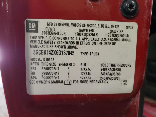 3GCEK14ZX6G137045 - 2006 CHEVROLET SILVERADO K1500 RED photo 12