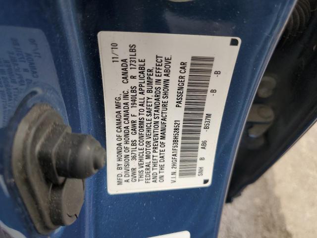 2HGFA1F53BH528521 - 2011 HONDA CIVIC LX ლურჯი ფოტო 12