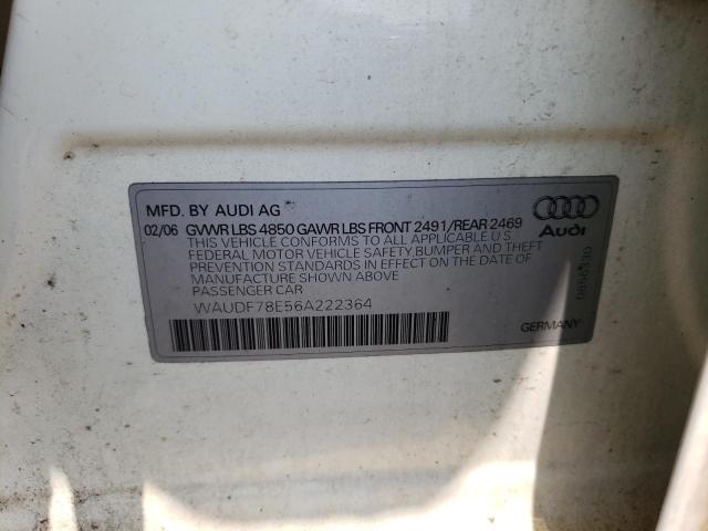 WAUDF78E56A222364 - 2006 AUDI A4 2.0T QUATTRO WHITE photo 12