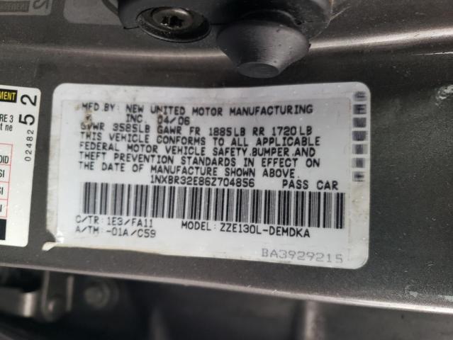 1NXBR32E86Z704856 - 2006 TOYOTA COROLLA CE GRAY photo 12