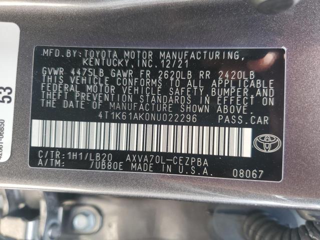 4T1K61AK0NU022296 - 2022 TOYOTA CAMRY XSE GRAY photo 12