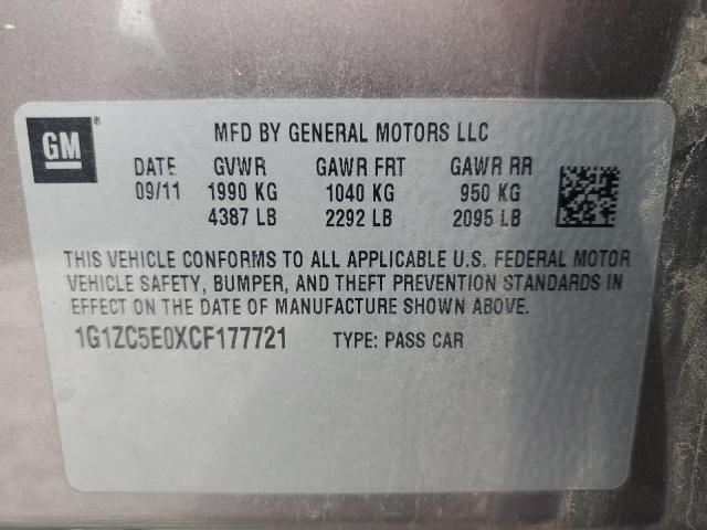 1G1ZC5E0XCF177721 - 2012 CHEVROLET MALIBU 1LT 灰色 照片 13