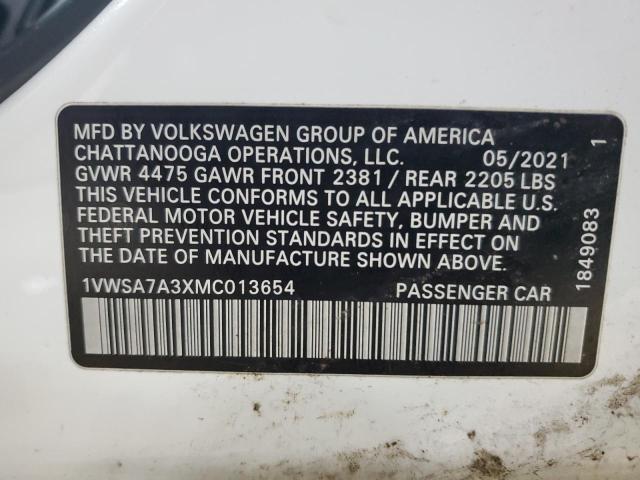 1VWSA7A3XMC013654 - 2021 VOLKSWAGEN PASSAT SE 白色 照片 13