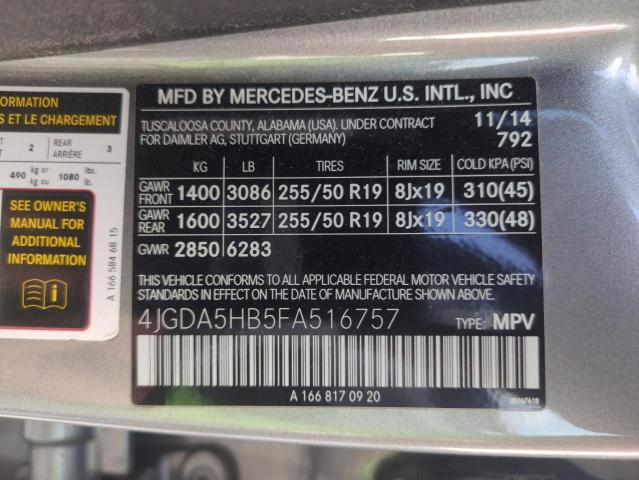 4JGDA5HB5FA516757 - 2015 MERCEDES-BENZ ML 350 4MATIC SILVER photo 13