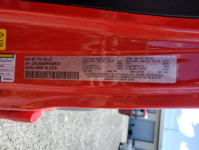 1C4HJXDG4MW693514 - 2021 JEEP WRANGLER U SPORT Қызыл фото 12