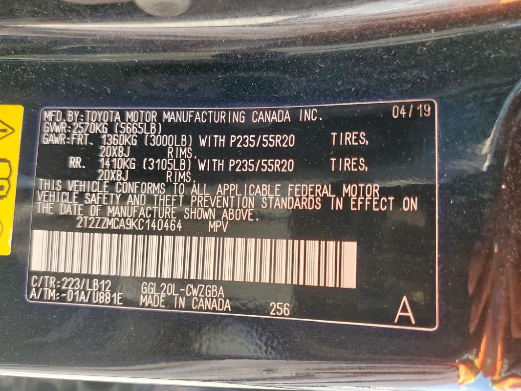 2T2ZZMCA9KC140464 - 2019 LEXUS RX 350 BASE 黑色 照片 14