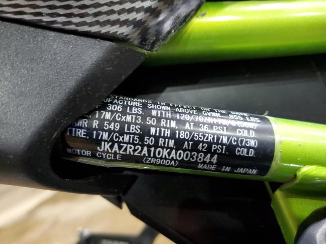 JKAZR2A10KA003844 - 2019 KAWASAKI ZR900 BLACK photo 10