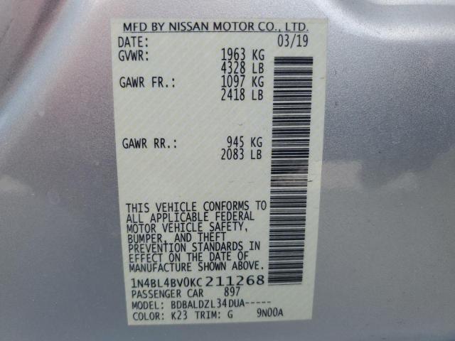 1N4BL4BV0KC211268 - 2019 NISSAN ALTIMA S SILVER photo 13