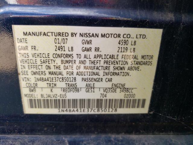 1N4BA41E37C850128 - 2007 NISSAN MAXIMA SE BLUE photo 12