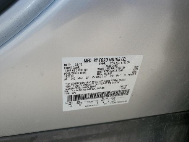 1FM5K7B88FGC28545 - 2015 FORD EXPLORER SILVER photo 13