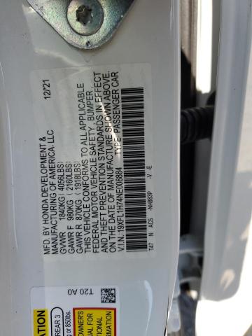 19XFL1H74NE008884 - 2022 HONDA CIVIC EXL თეთრი ფოტო 12