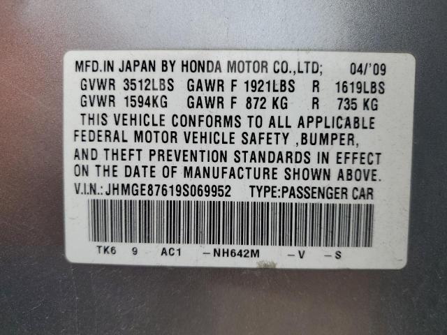 JHMGE87619S069952 - 2009 HONDA FIT SPORT SILVER photo 12