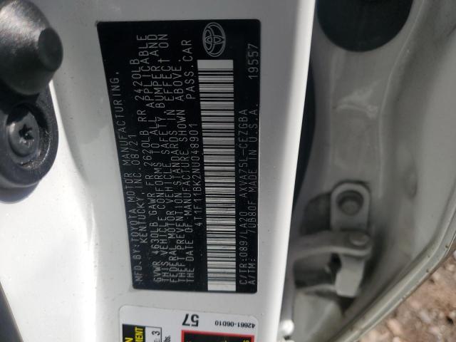 4T1F11BK2NU048901 - 2022 TOYOTA CAMRY XLE WHITE photo 12