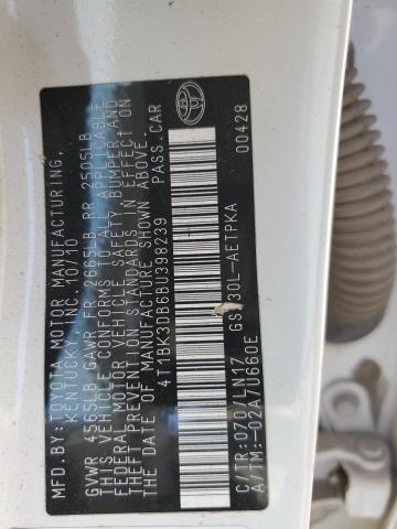 4T1BK3DB6BU398239 - 2011 TOYOTA AVALON BASE 白色 照片 12