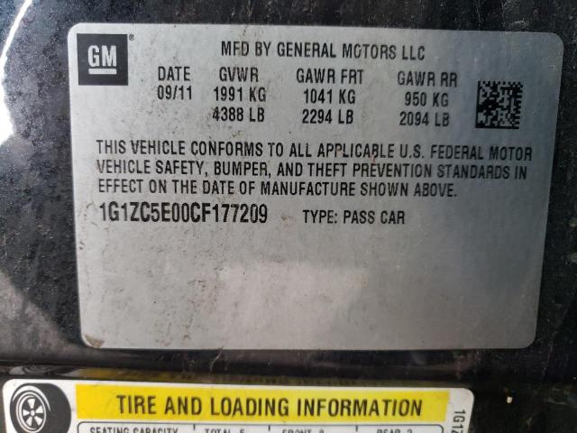 1G1ZC5E00CF177209 - 2012 CHEVROLET MALIBU 1LT BLACK photo 12