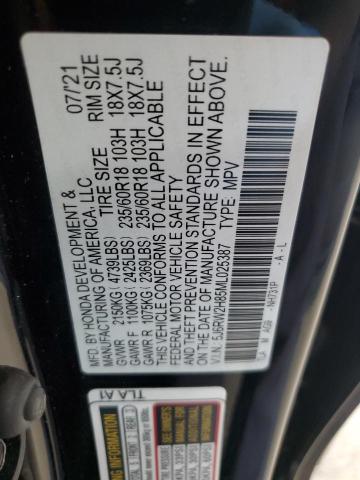 5J6RW2H85ML025387 - 2021 HONDA CR-V EXL BLACK photo 12