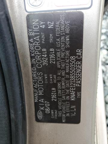 KNAFE121385503508 - 2008 KIA SPECTRA EX GOLD photo 12