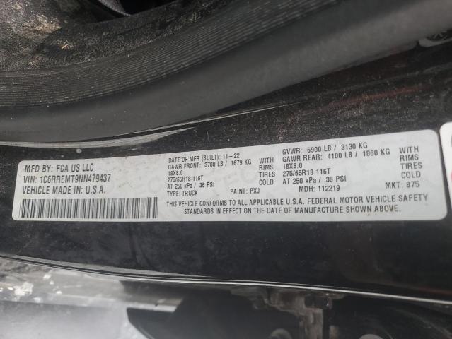 1C6RREMT9NN479437 - 2022 RAM 1500 BIG HORN/LONE STAR BLACK photo 12