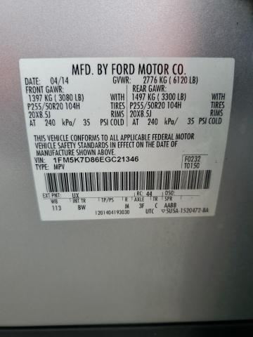 1FM5K7D86EGC21346 - 2014 FORD EXPLORER XLT SILVER photo 12