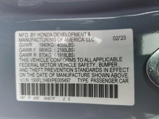 19XFL1H8XPE005497 - 2023 HONDA CIVIC SPORT TOURING BLUE photo 12