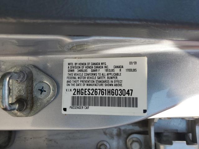 2HGES26761H603047 - 2001 HONDA CIVIC EX SILVER photo 13