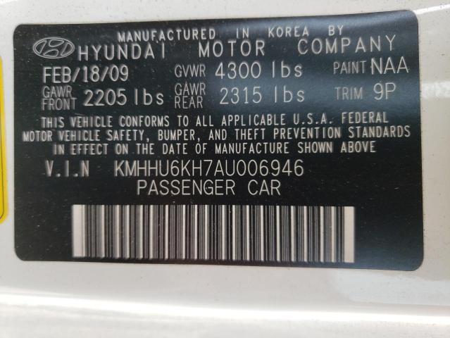 KMHHU6KH7AU006946 - 2010 HYUNDAI GENESIS CO 3.8L WHITE photo 10