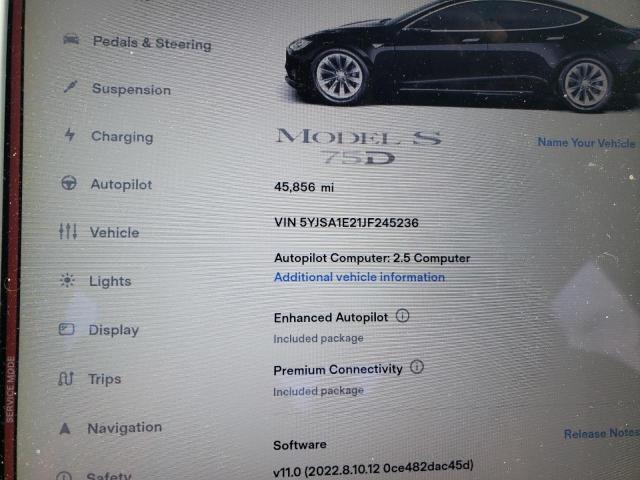 5YJSA1E21JF245236 - 2018 TESLA MODEL S Negro foto 9