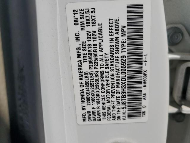 5J8TB3H3XDL005929 - 2013 ACURA RDX WHITE photo 12