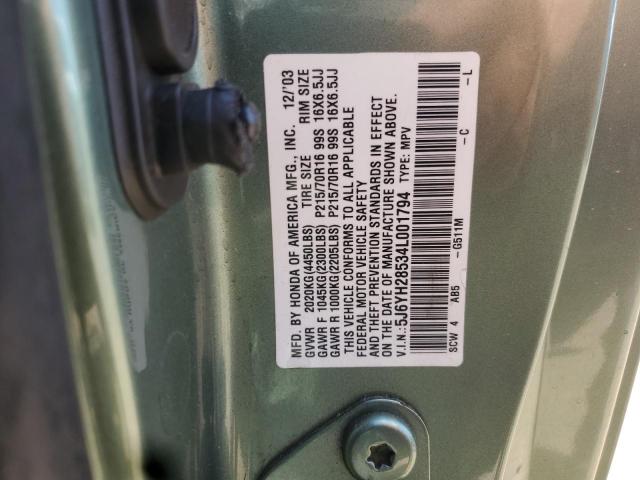 5J6YH28534L001794 - 2004 HONDA ELEMENT EX Yaşıl foto 12