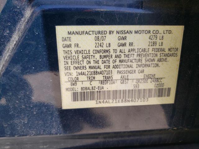 1N4AL21E88N407103 - 2008 NISSAN ALTIMA 2.5 BLUE photo 10