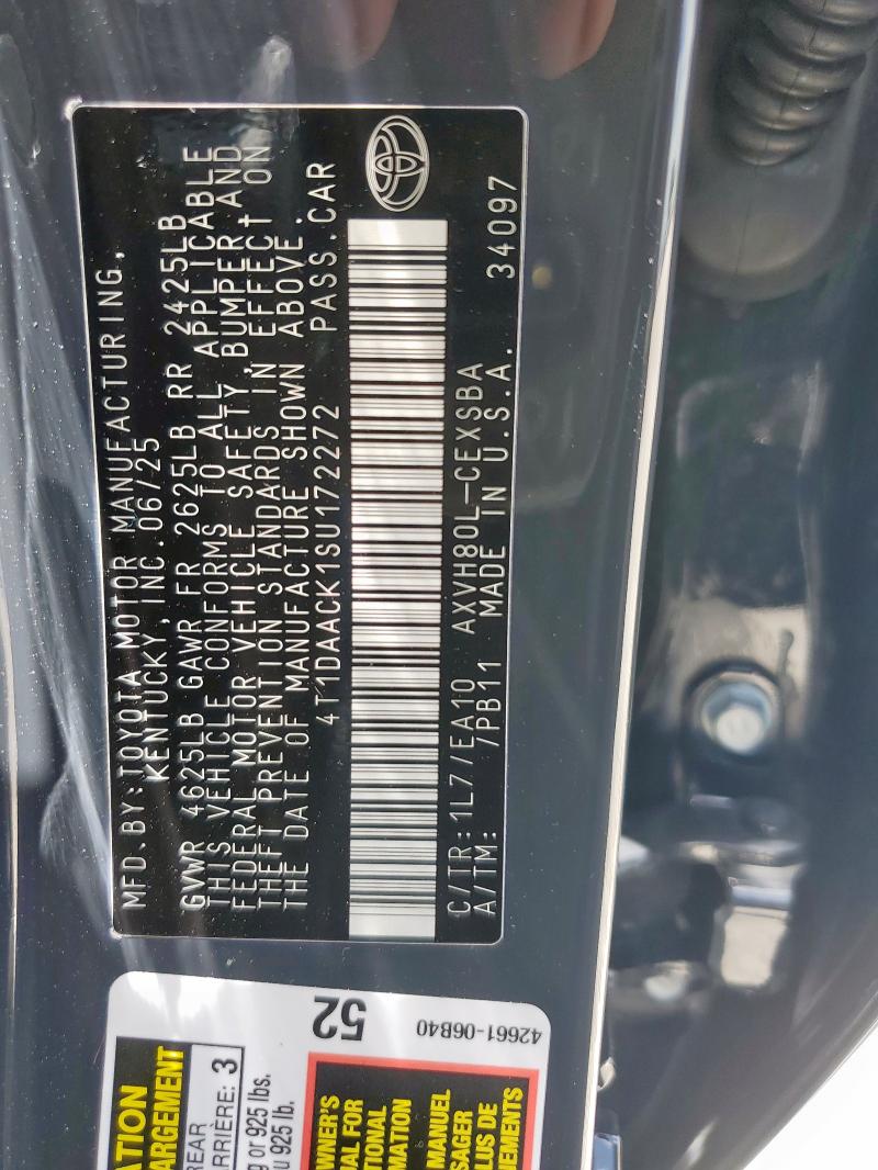 4T1DAACK1SU172272 - 2025 TOYOTA CAMRY XSE GRAY photo 12