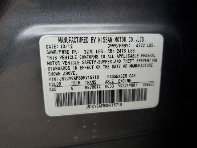 JN1CV6AP8DM715719 - 2013 INFINITI G37 BASE GRAY photo 13