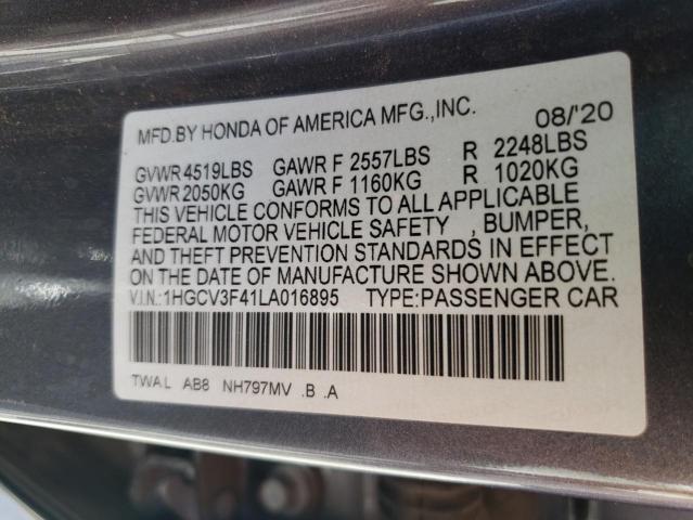 1HGCV3F41LA016895 - 2020 HONDA ACCORD HYBRID EX GRAY photo 12