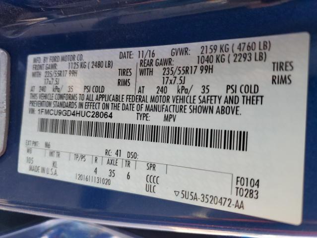 1FMCU9GD4HUC28064 - 2017 FORD ESCAPE SE 蓝色 照片 13