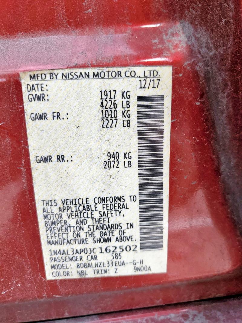 1N4AL3AP0JC162502 - 2018 NISSAN ALTIMA 2.5 MAROON photo 12