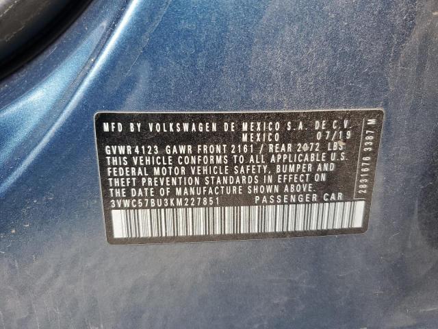 3VWC57BU3KM227851 - 2019 VOLKSWAGEN JETTA S BLUE photo 12
