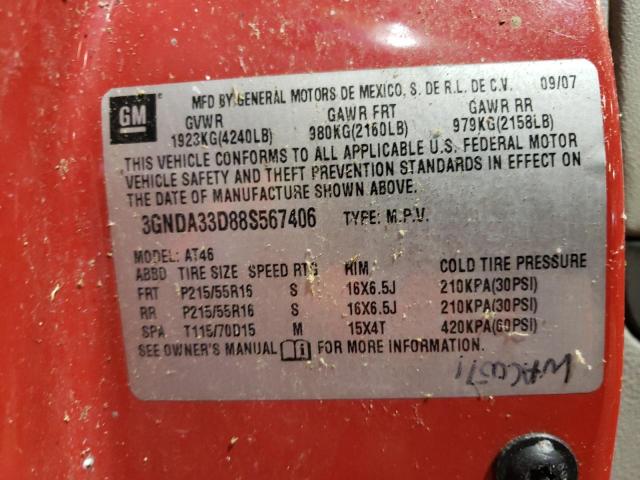 3GNDA33D88S567406 - 2008 CHEVROLET HHR LS 红色 照片 12