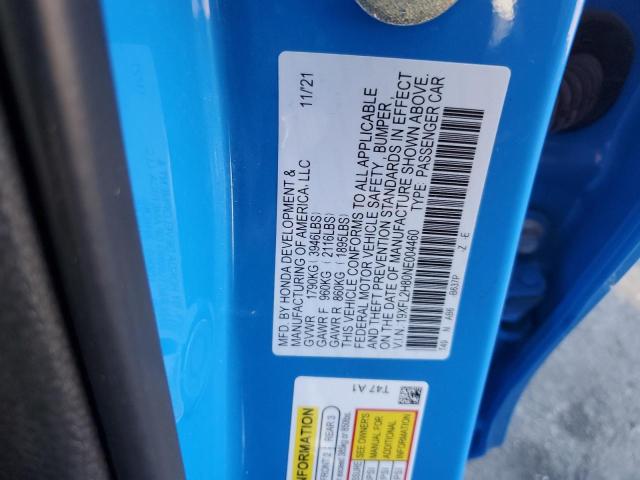 19XFL2H80NE004460 - 2022 HONDA CIVIC SPORT 蓝色 照片 12