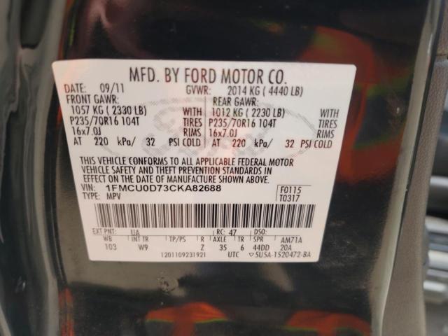 1FMCU0D73CKA82688 - 2012 FORD ESCAPE XLT BLACK photo 13