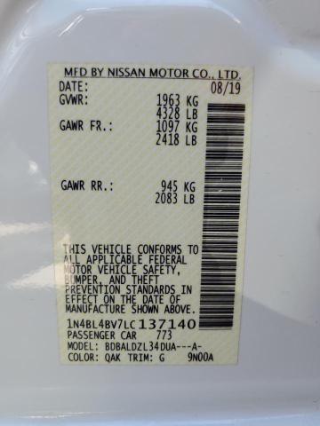 1N4BL4BV7LC137140 - 2020 NISSAN ALTIMA S WHITE photo 12