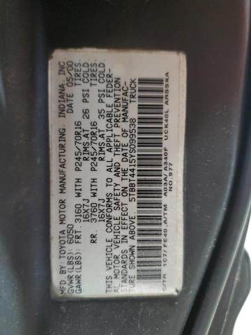 5TBBT4415YS099538 - 2000 TOYOTA TUNDRA ACCESS CAB 黑色 照片 12