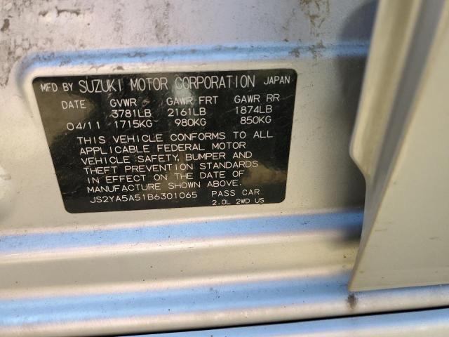 JS2YA5A51B6301065 - 2011 SUZUKI SX4 SILVER photo 12