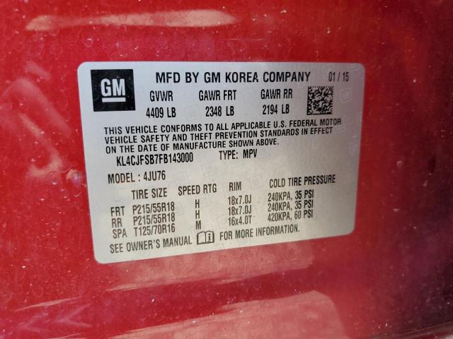 KL4CJFSB7FB143000 - 2015 BUICK ENCORE CONVENIENCE 勃艮第红 照片 13