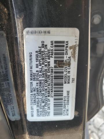 2T1KR32E03C073887 - 2003 TOYOTA COROLLA MA XR BLACK photo 12