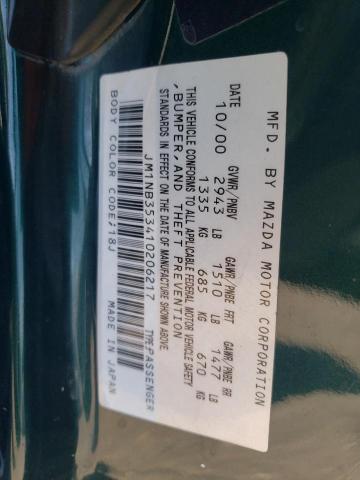 JM1NB353410206217 - 2001 MAZDA MX-5 MIATA BASE GREEN photo 12