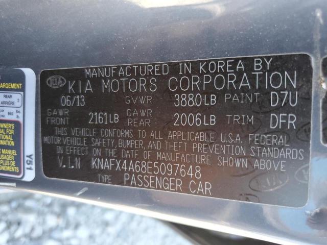 KNAFX4A68E5097648 - 2014 KIA FORTE LX BLUE photo 12