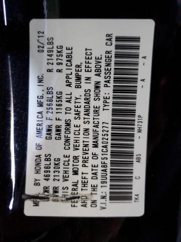 19UUA8F51CA025277 - 2012 ACURA TL 黑色 照片 12